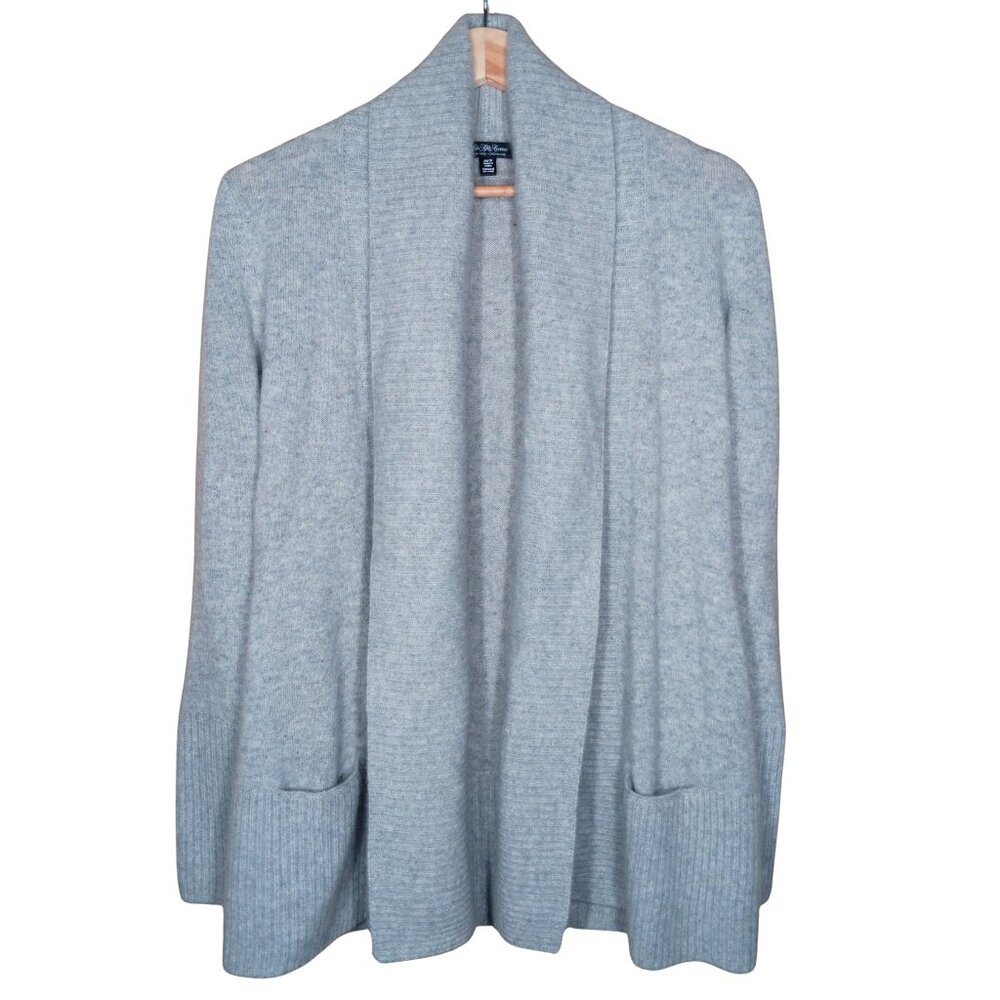 Saks Fifth Avenue Cashmere Light Gray Open Front Long Cardigan XS Ribbed